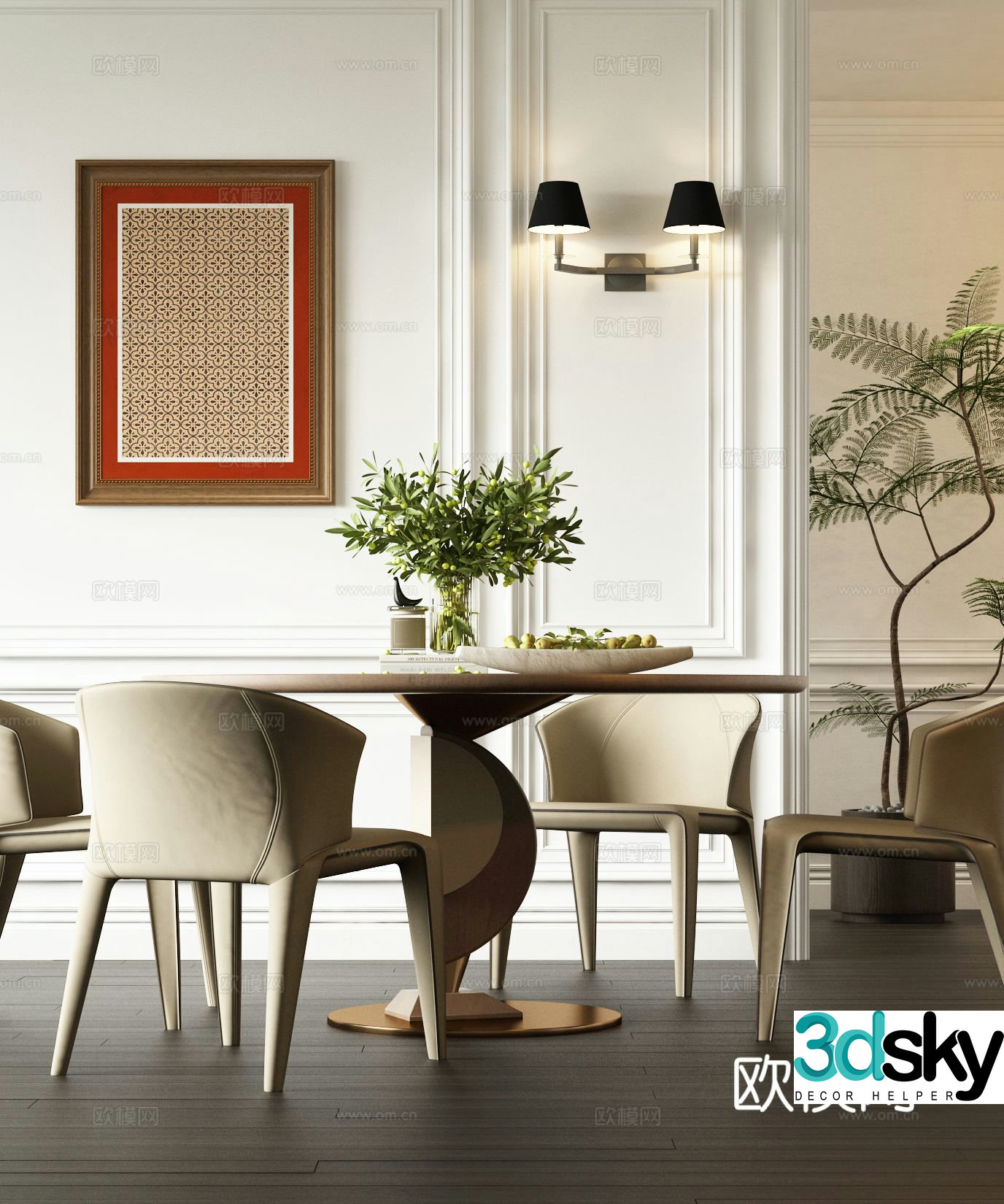 Italian dining table and chairs 3d model