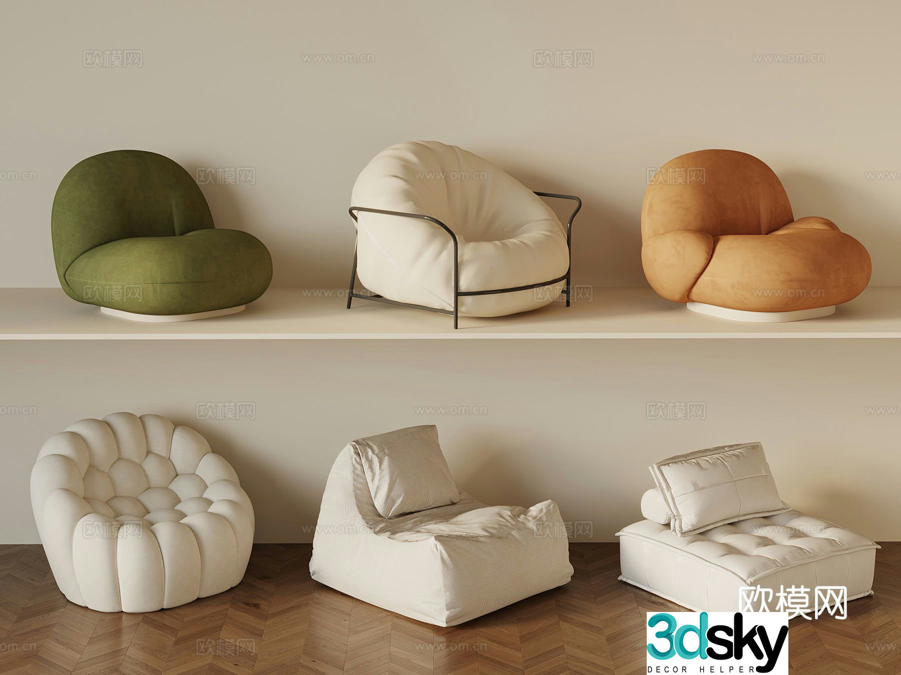Cream style sofa single sofa 3d model