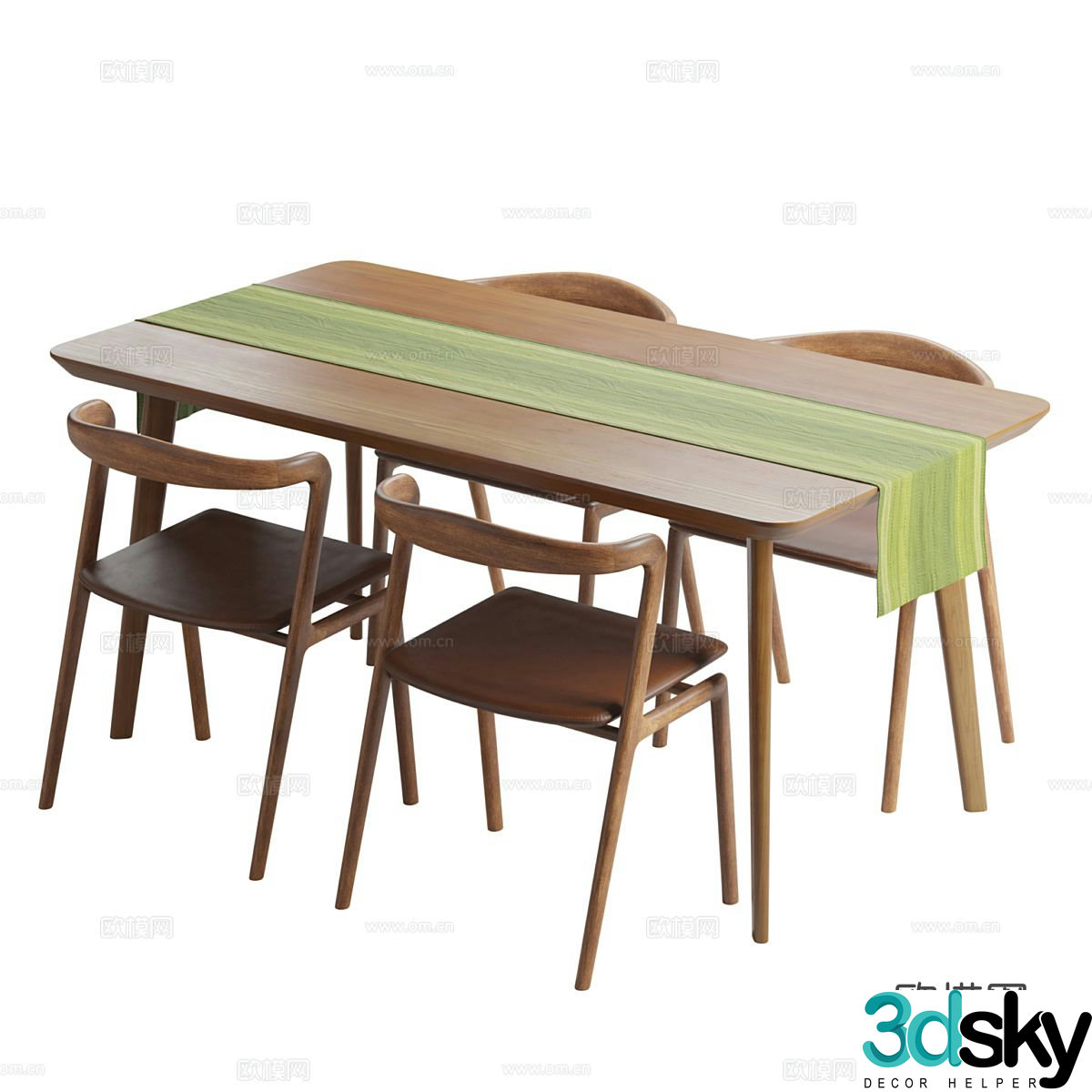 Log dining table and chairs 3d model