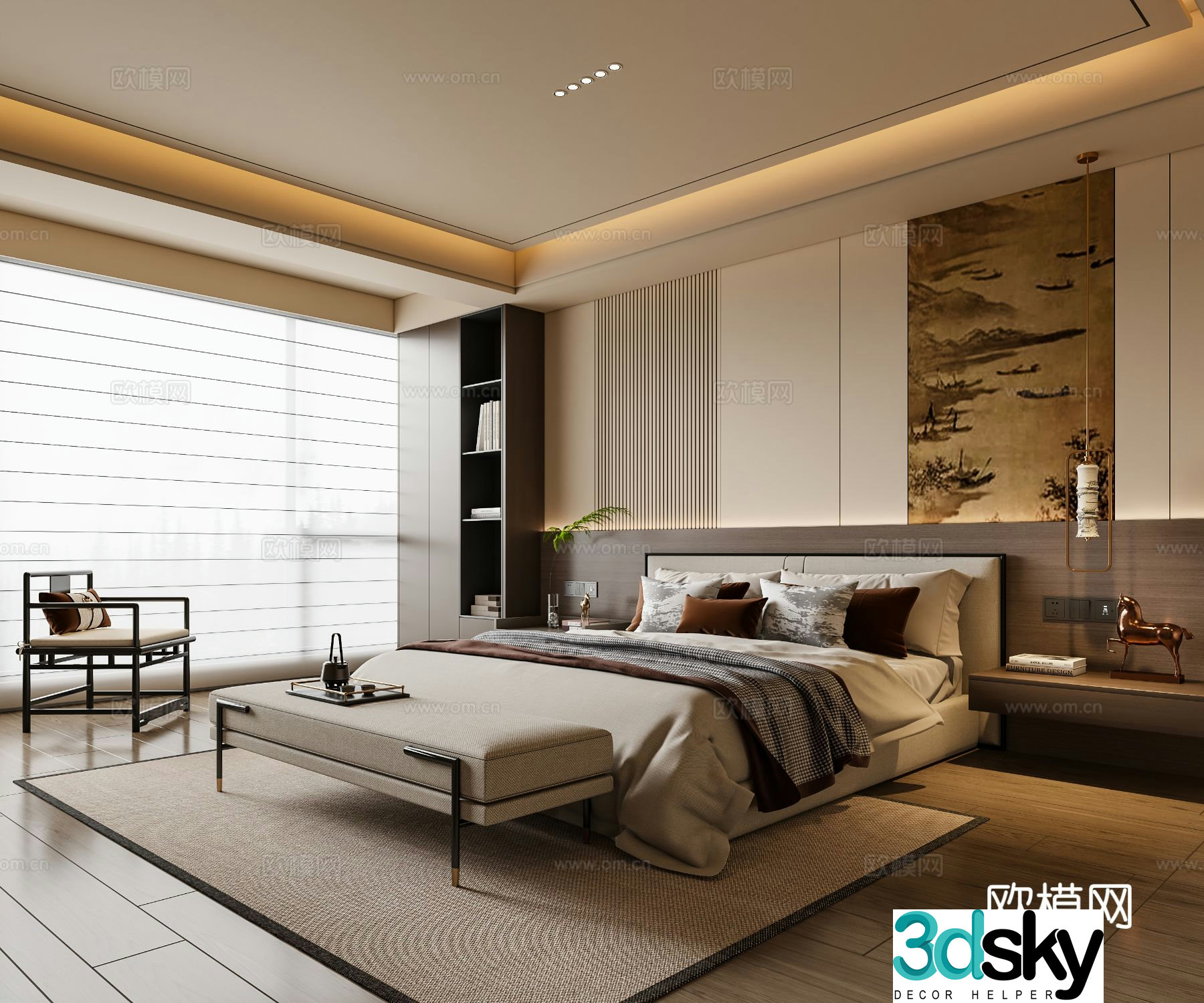New Chinese style bedroom Song style aesthetics master room 3d model