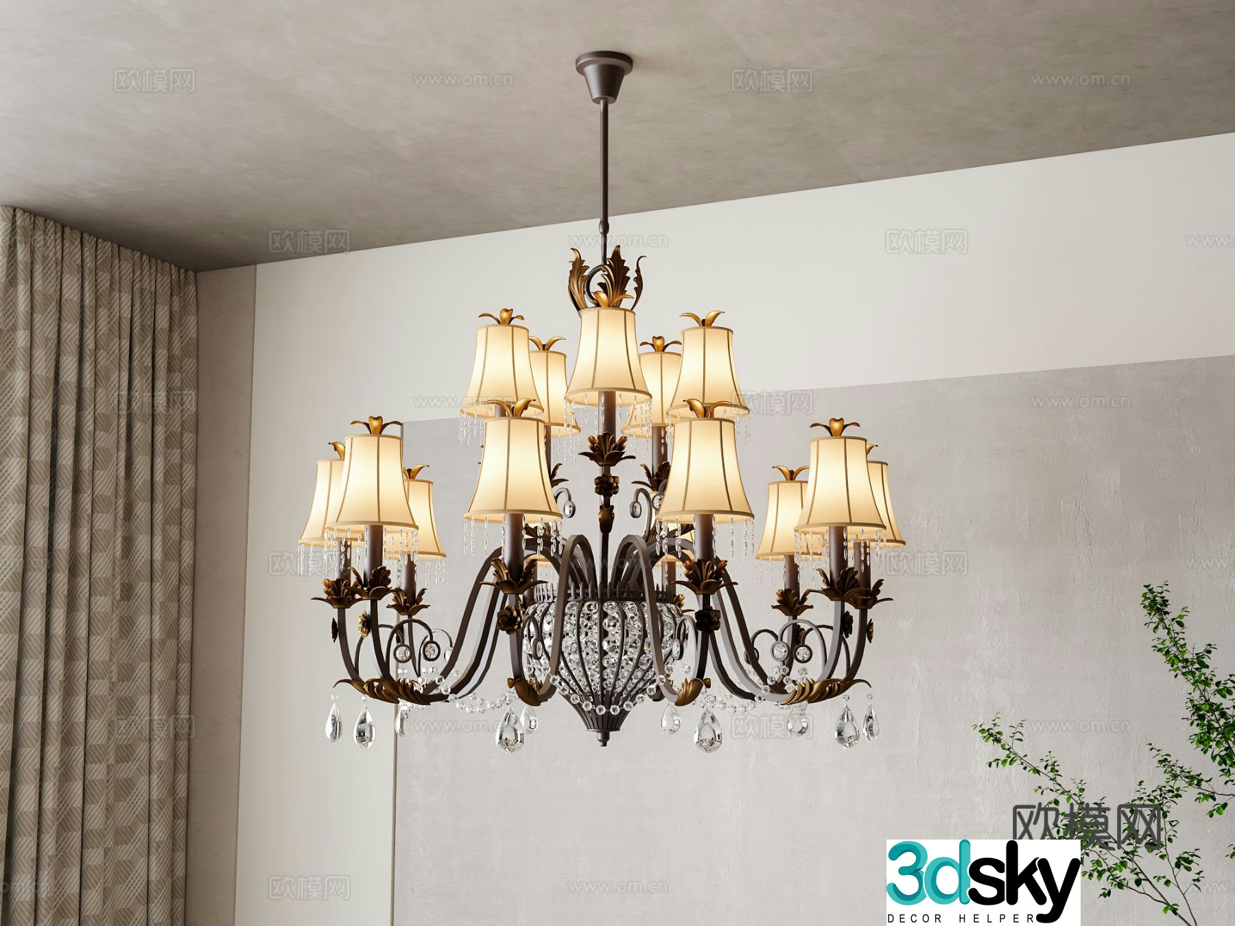 American multi-head chandelier 3d model