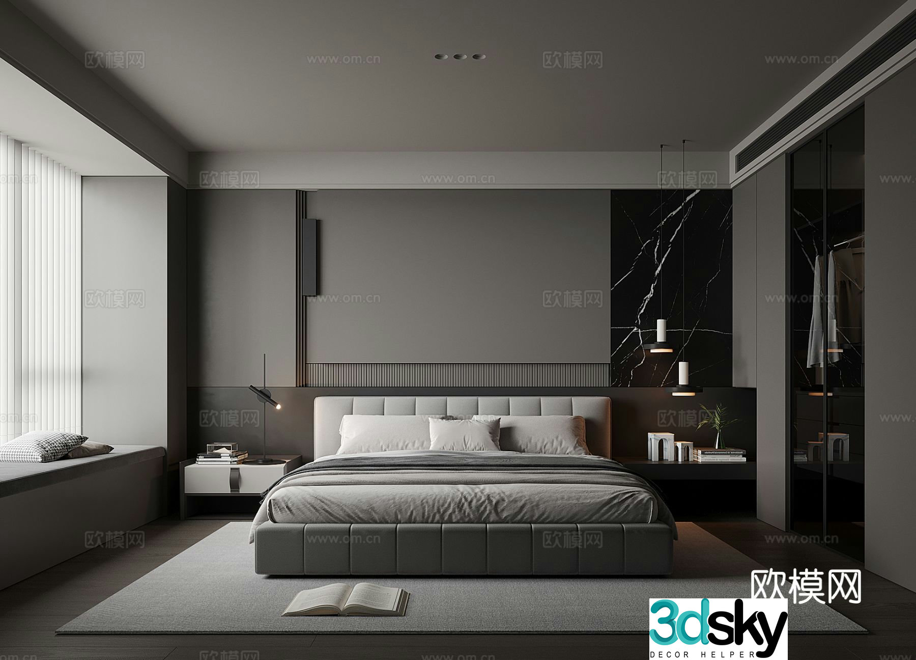 Advanced gray bedroom master bedroom 3d model