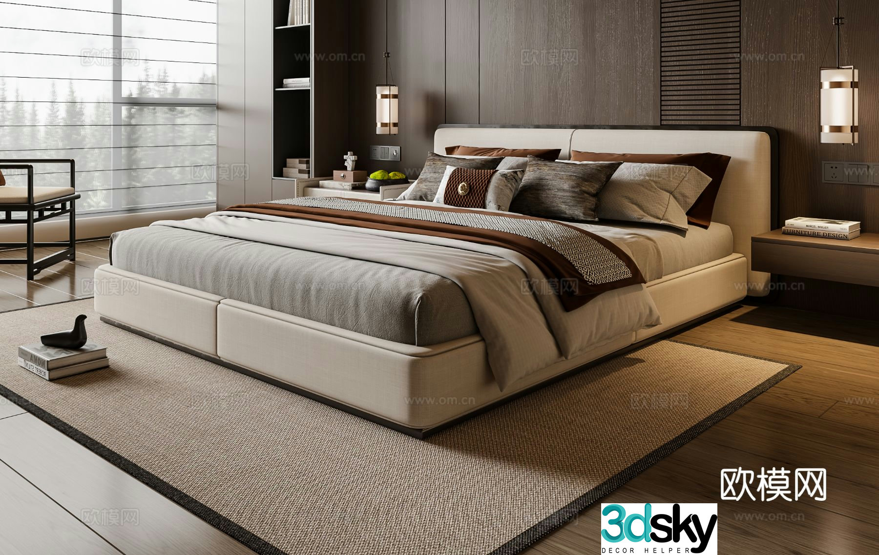 New Chinese style double bed 3d model