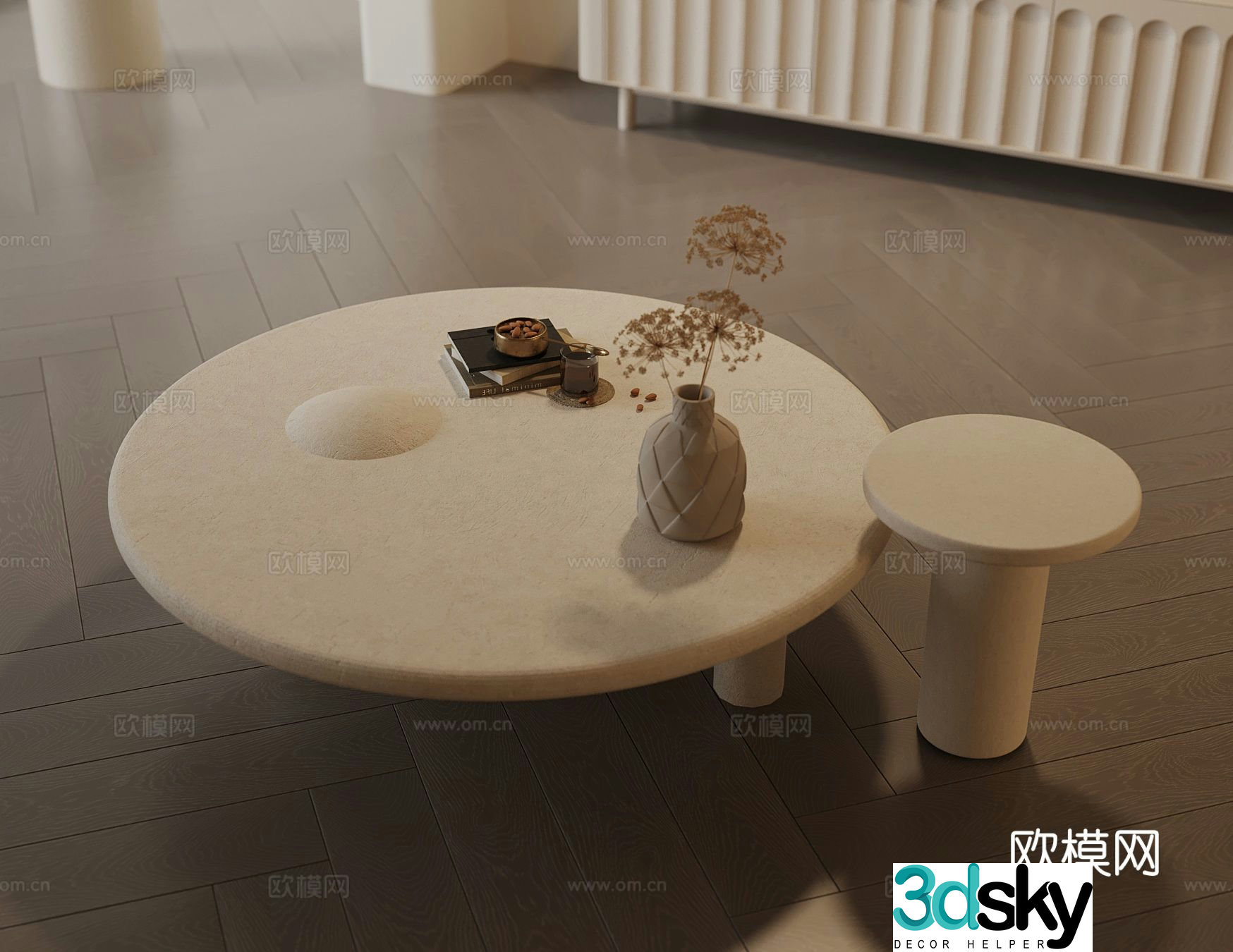 Cream style coffee table mother-in-law coffee table 3d model