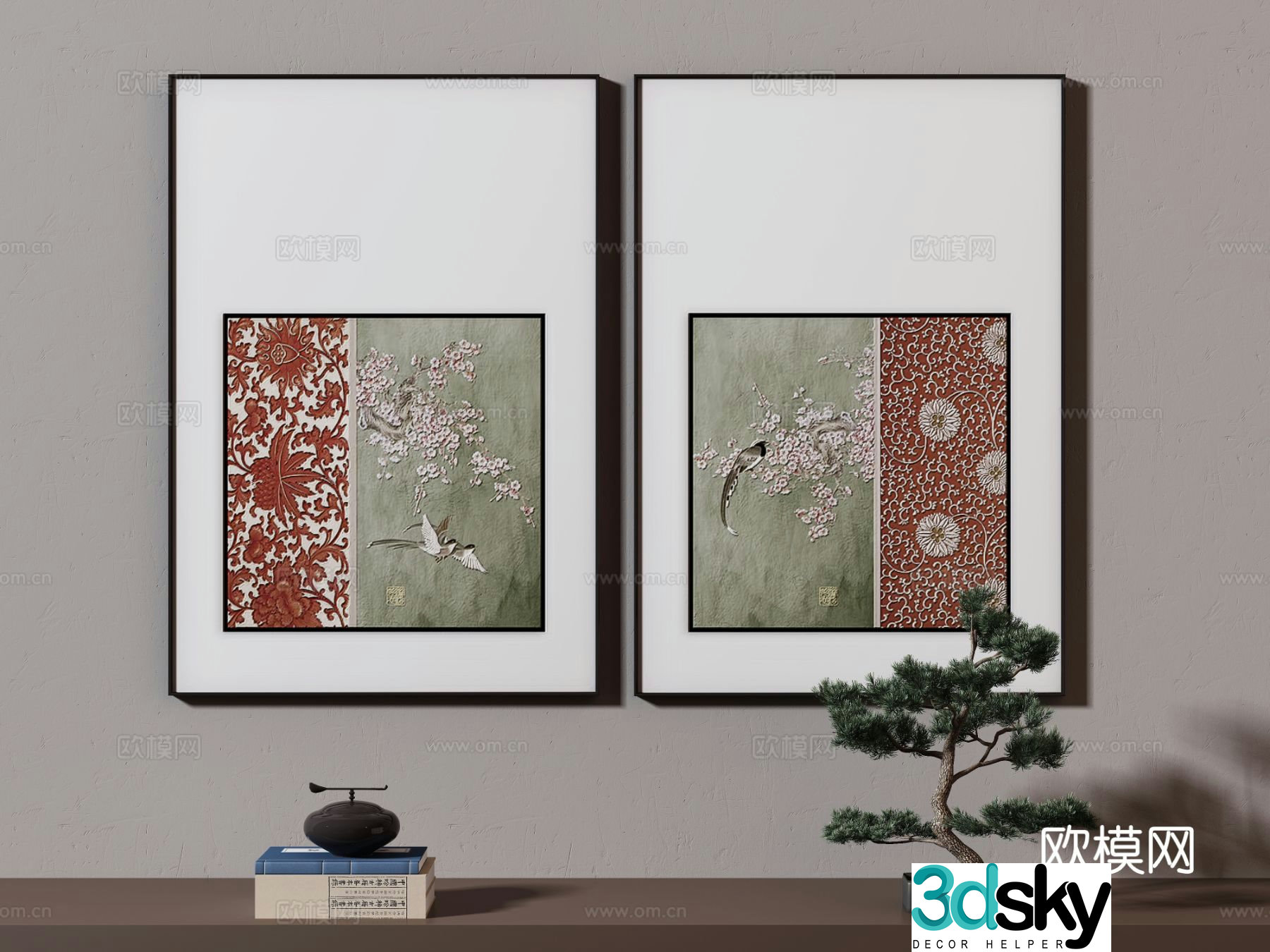 New Chinese style flower painting decorative painting 3d model