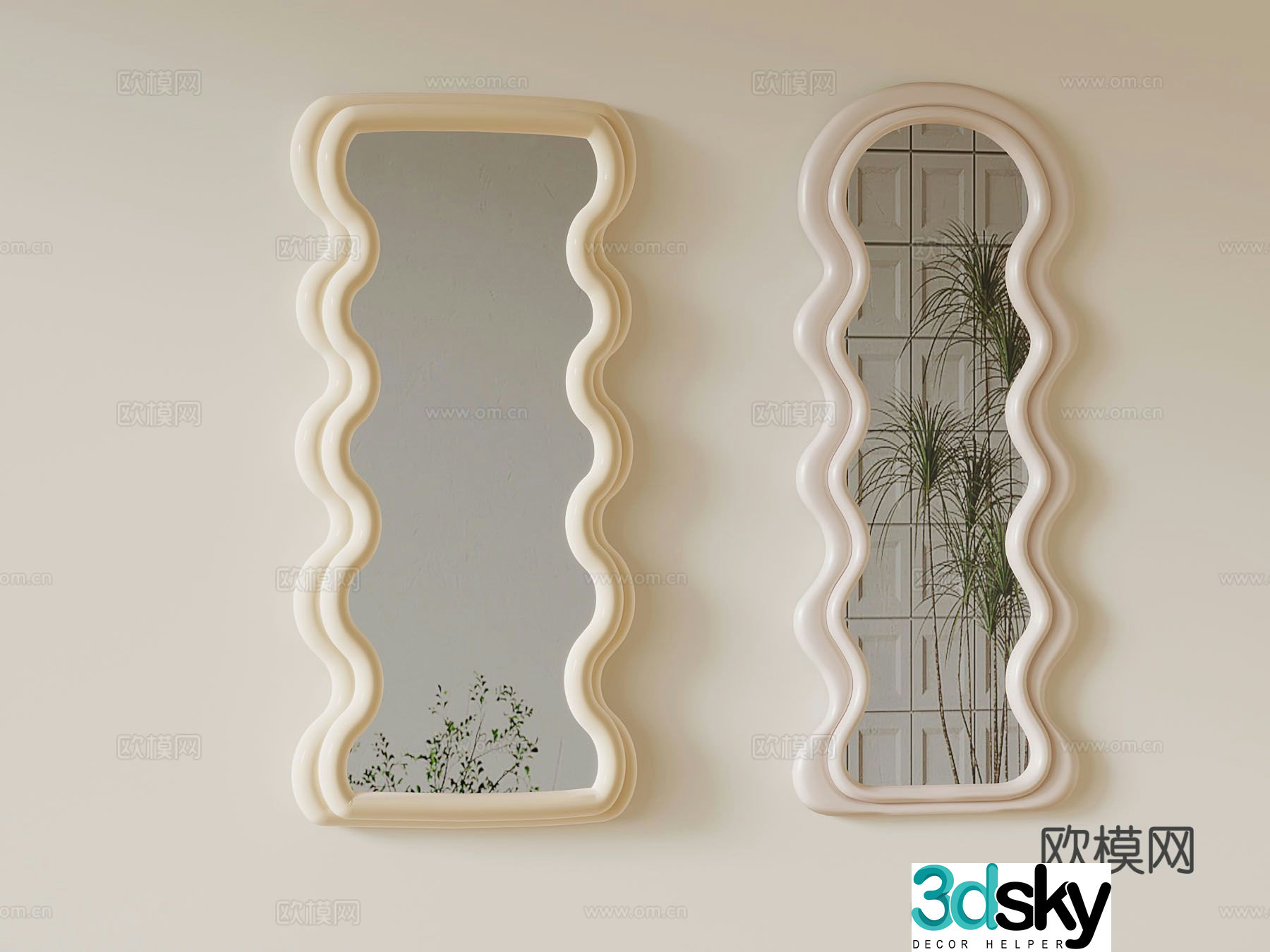 Cream style mirror full body mirror 3d model