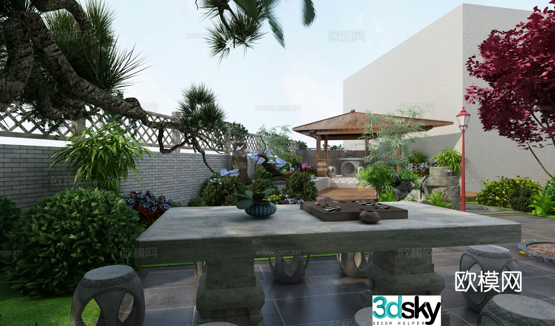 New Chinese style villa landscape courtyard landscape 3d model