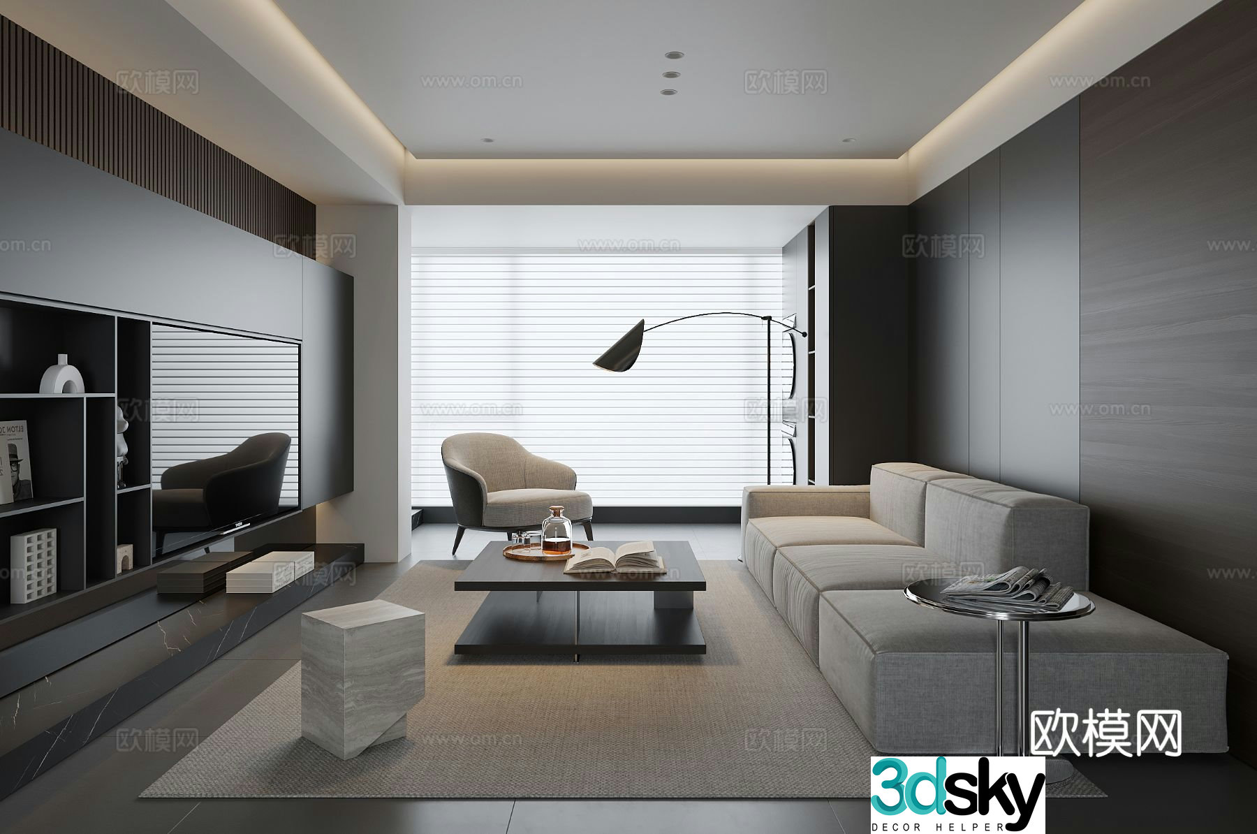 Premium gray living room 3d model