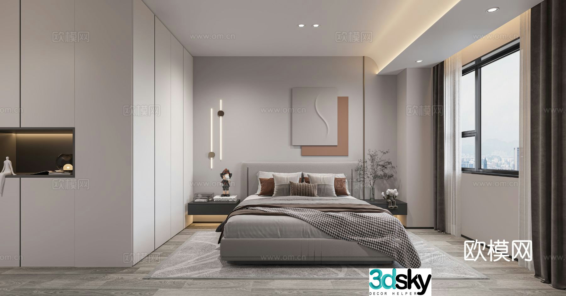 Modern minimalist bedroom master bedroom 3d model