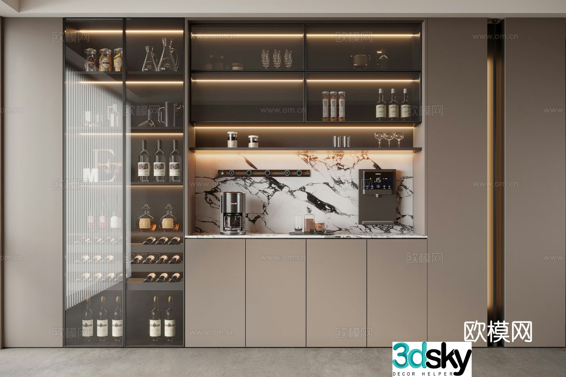 Italian glass wine cabinet sideboard 3d model