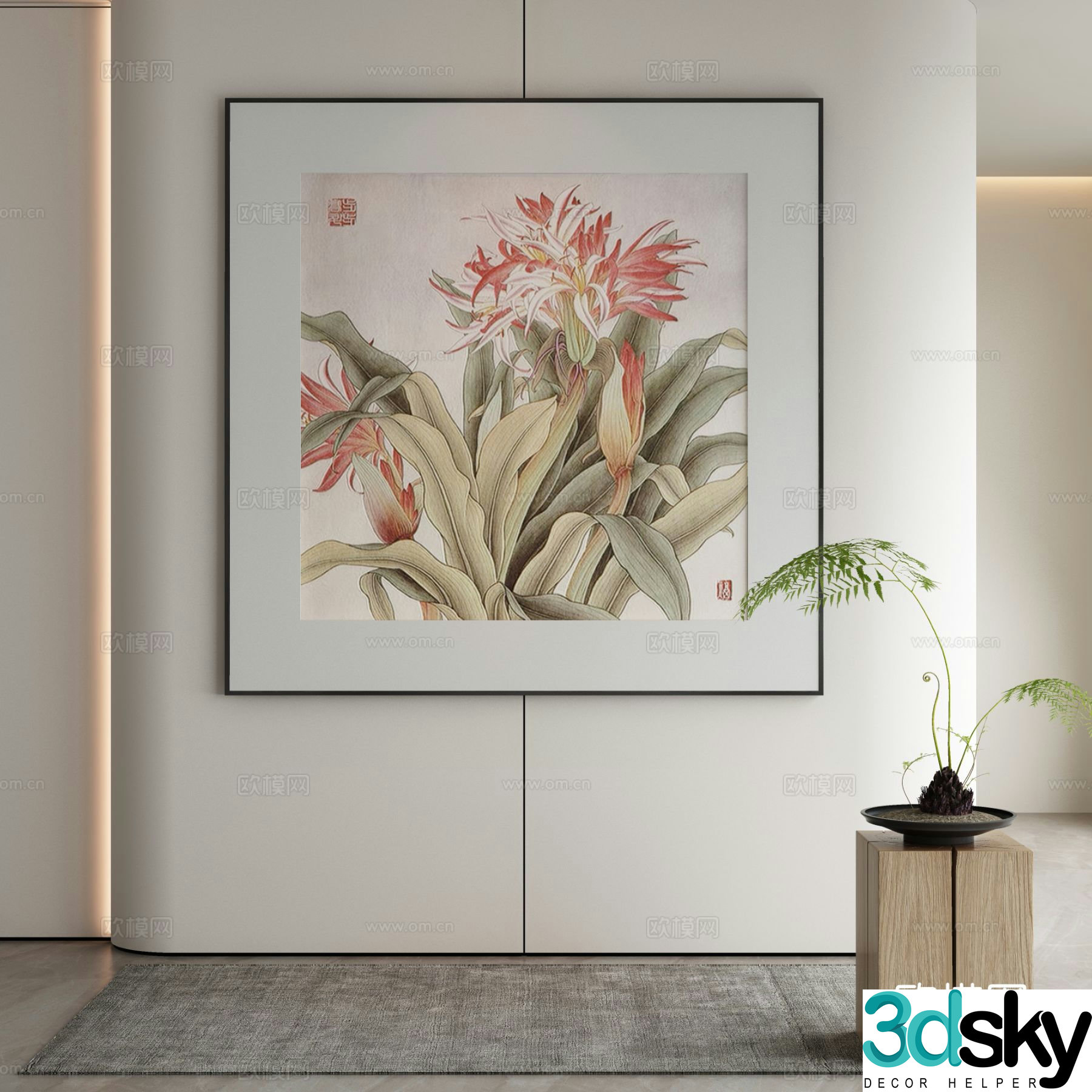 New Chinese style decorative painting flower hanging painting 3D model