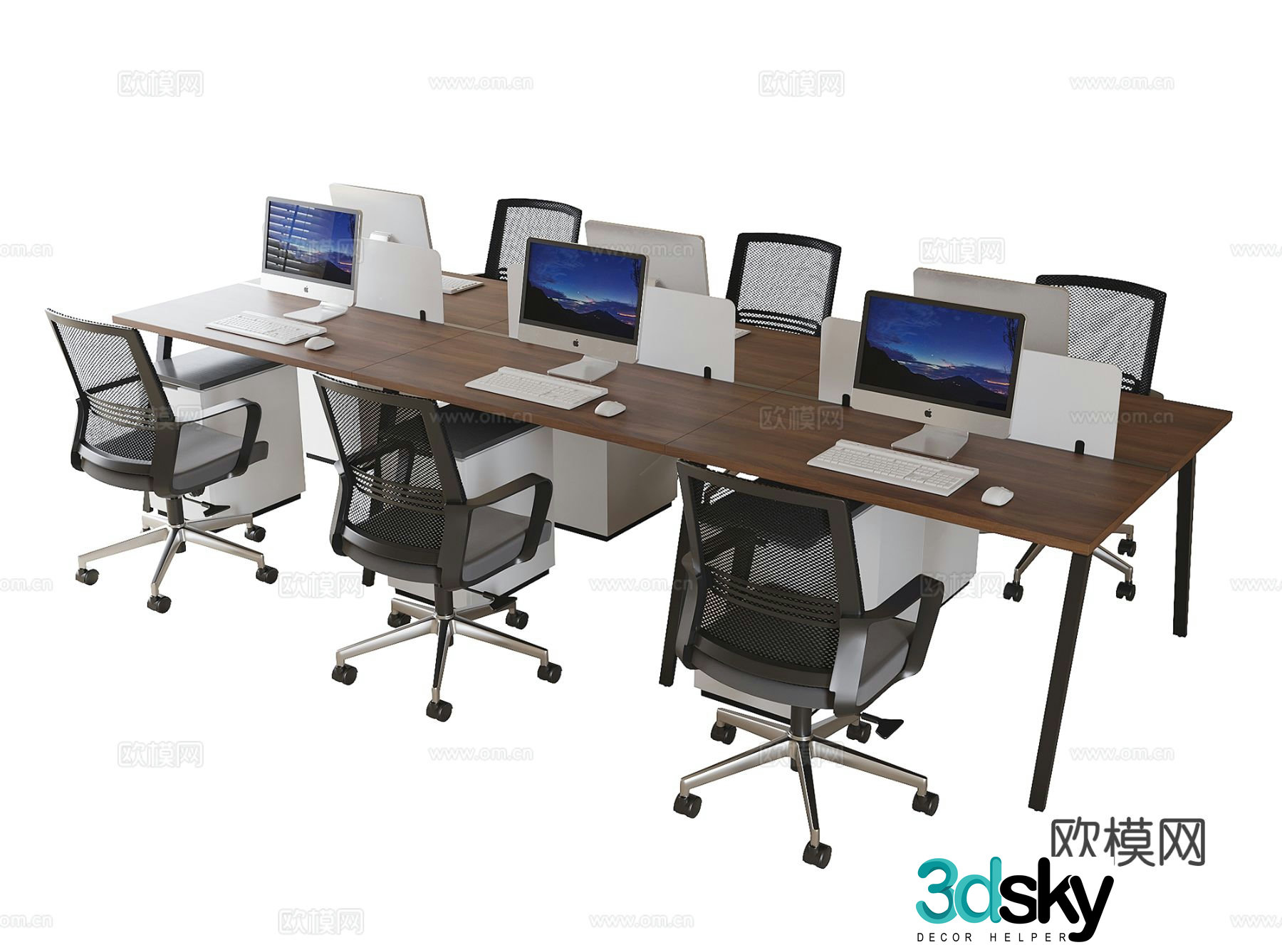 Modern office desk and chair workstation 3d model
