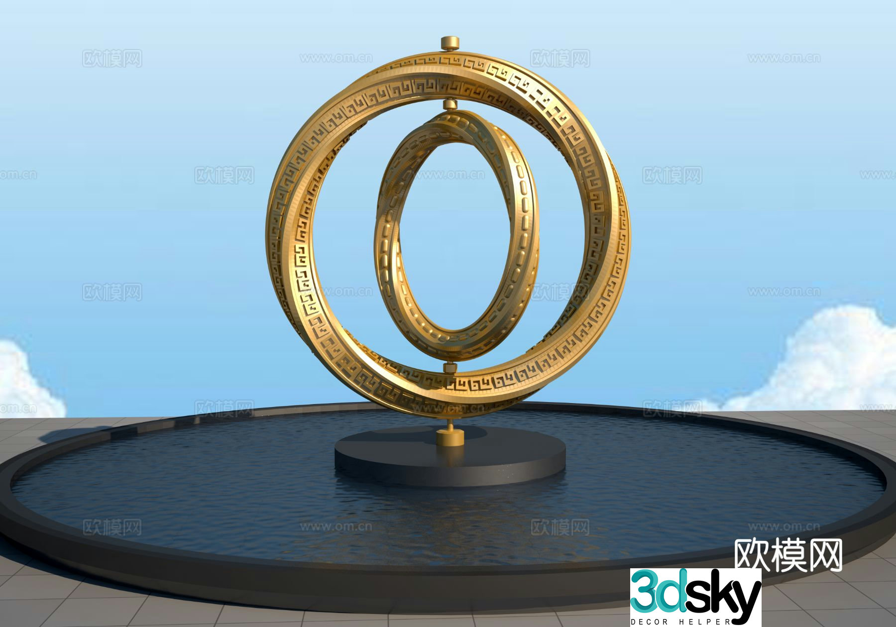 Rotating MÃ¶bius strip sculpture landscape sculpture 3d model
