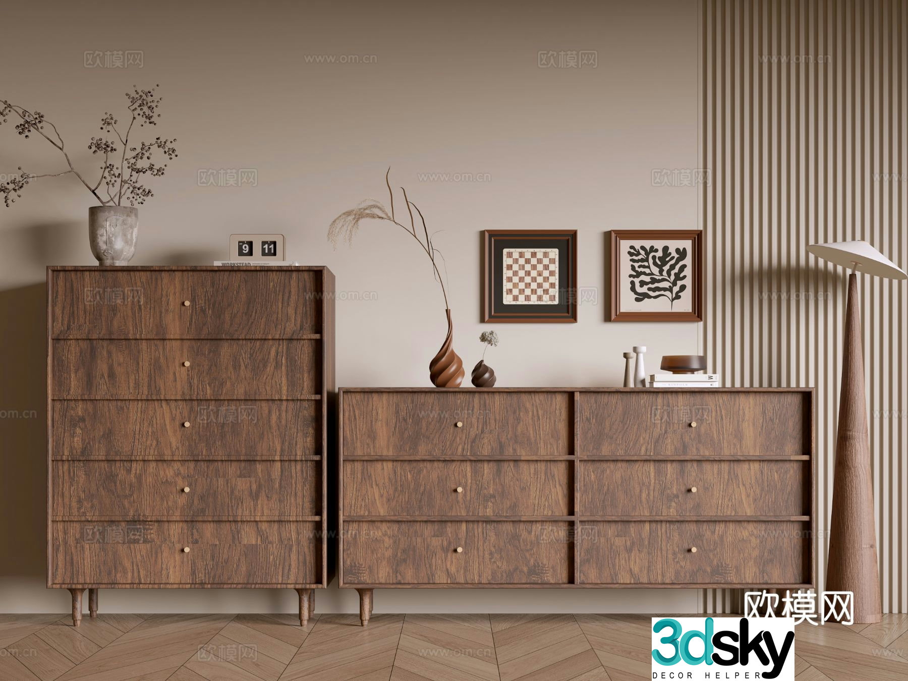Wabi-Sabi Entrance Cabinet Drawer Cabinet 3D Model