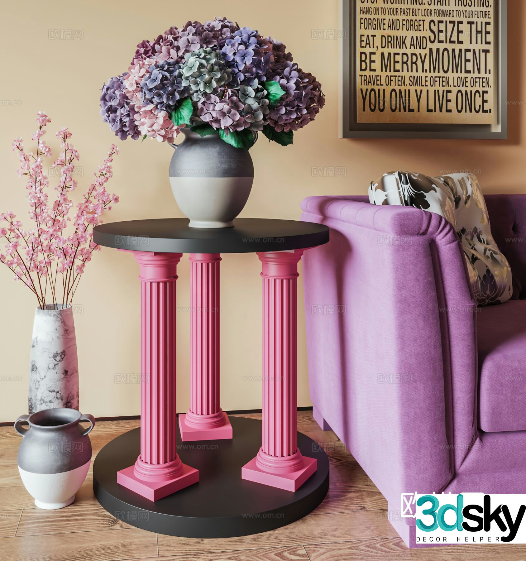 French Roman column side table and round table 3D model