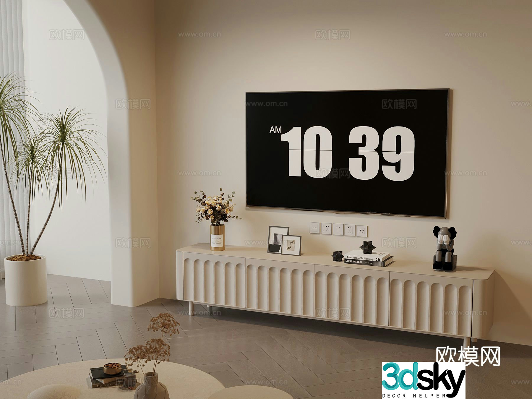 Cream style TV cabinet coffee table 3D model