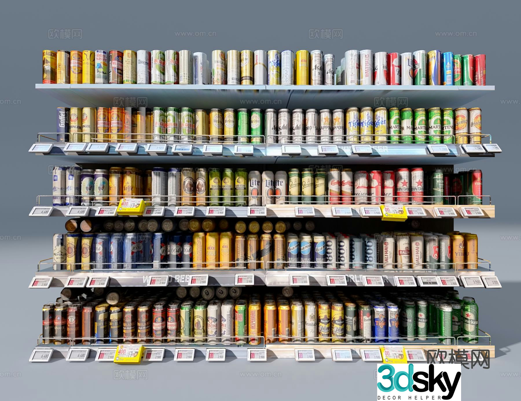 Beverage shelves supermarket shelves 3d model