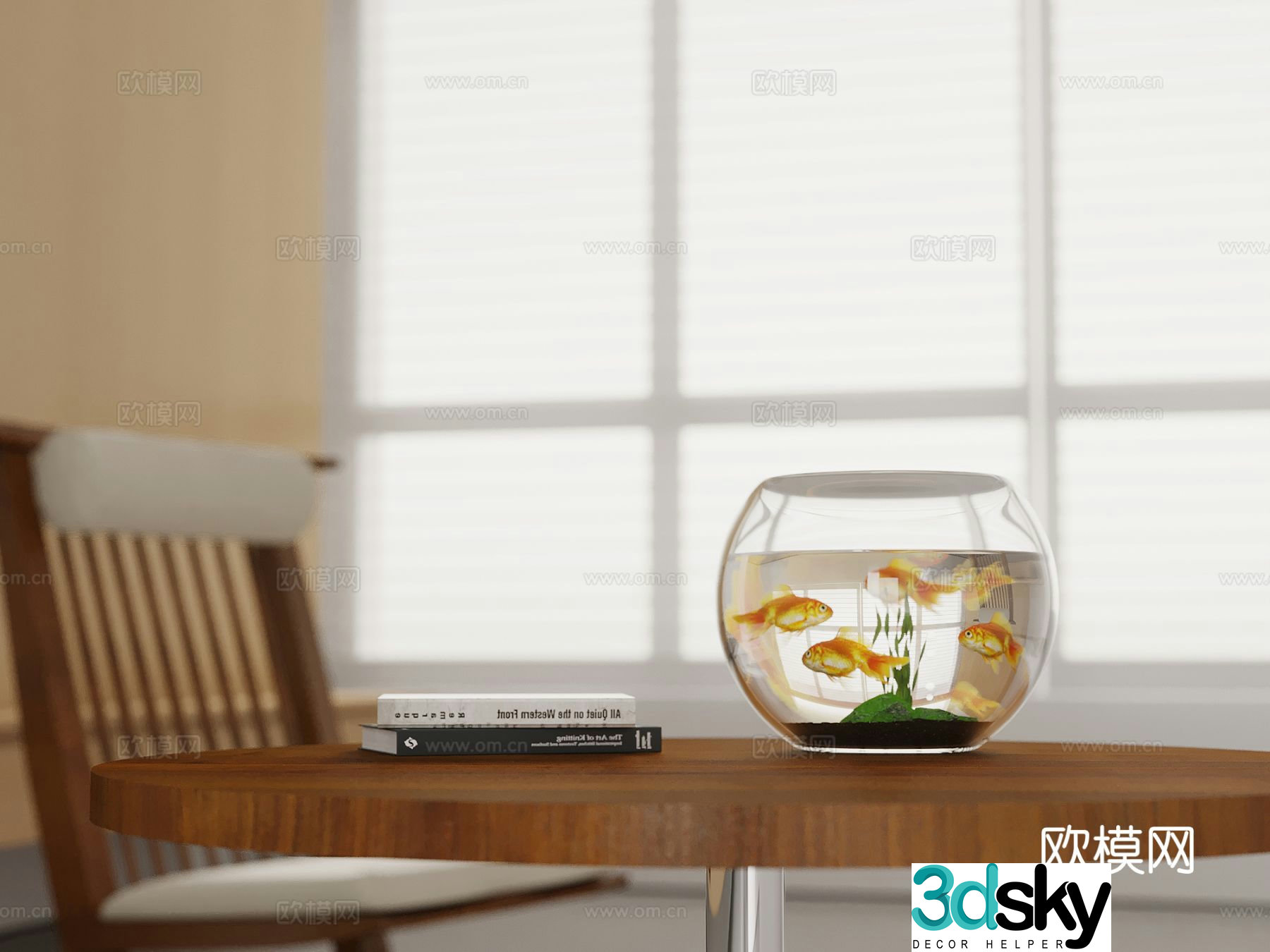 Modern fish tank accessories books 3d model