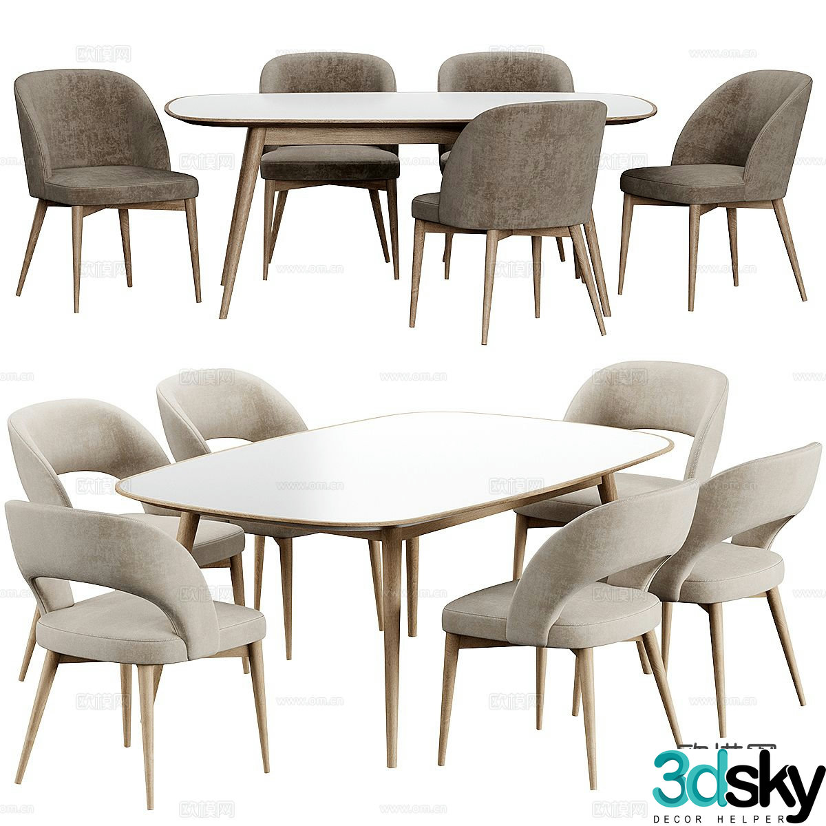 Modern dining table dining chair 3d model