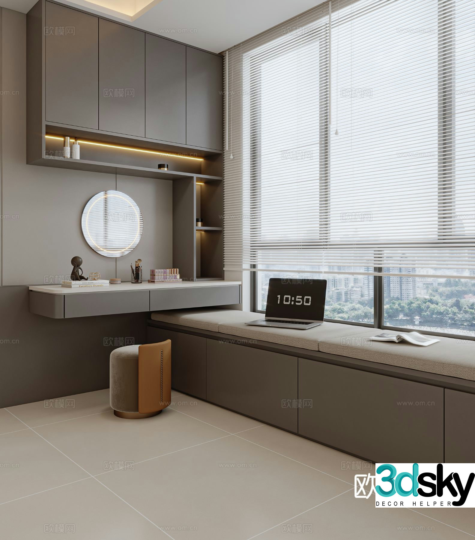 Modern dressing table bay window sill 3d model