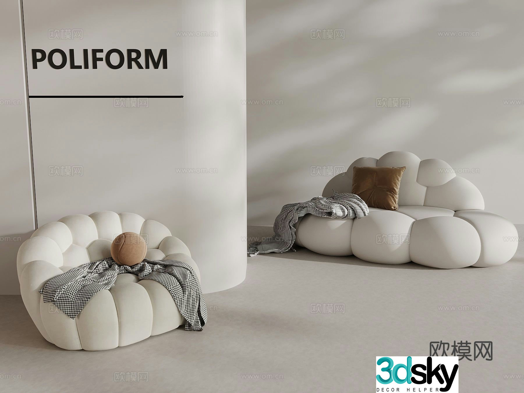 Cream style special-shaped sofa cloud sofa 3d model