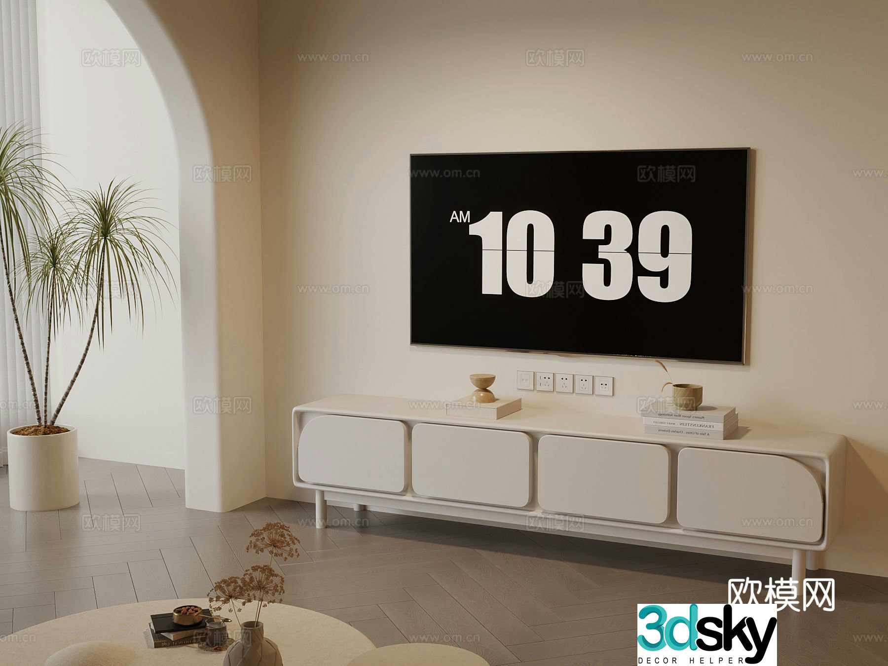 Cream style TV cabinet coffee table 3D model