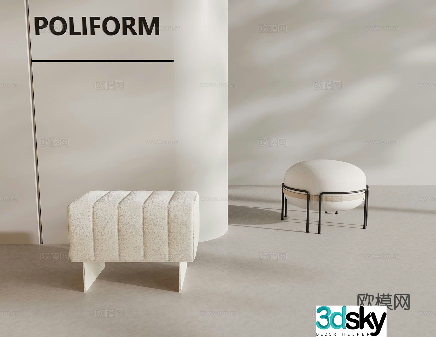 Cream style stool sofa stool 3d model