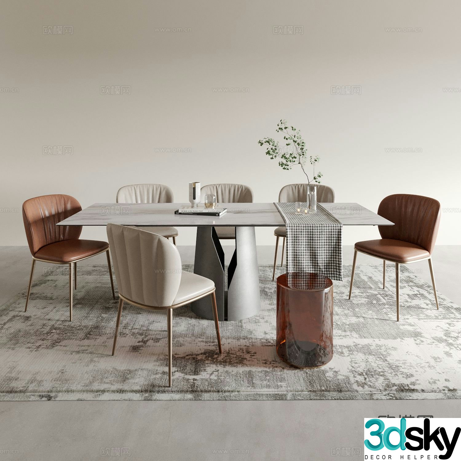 Modern dining table and chairs 3d model