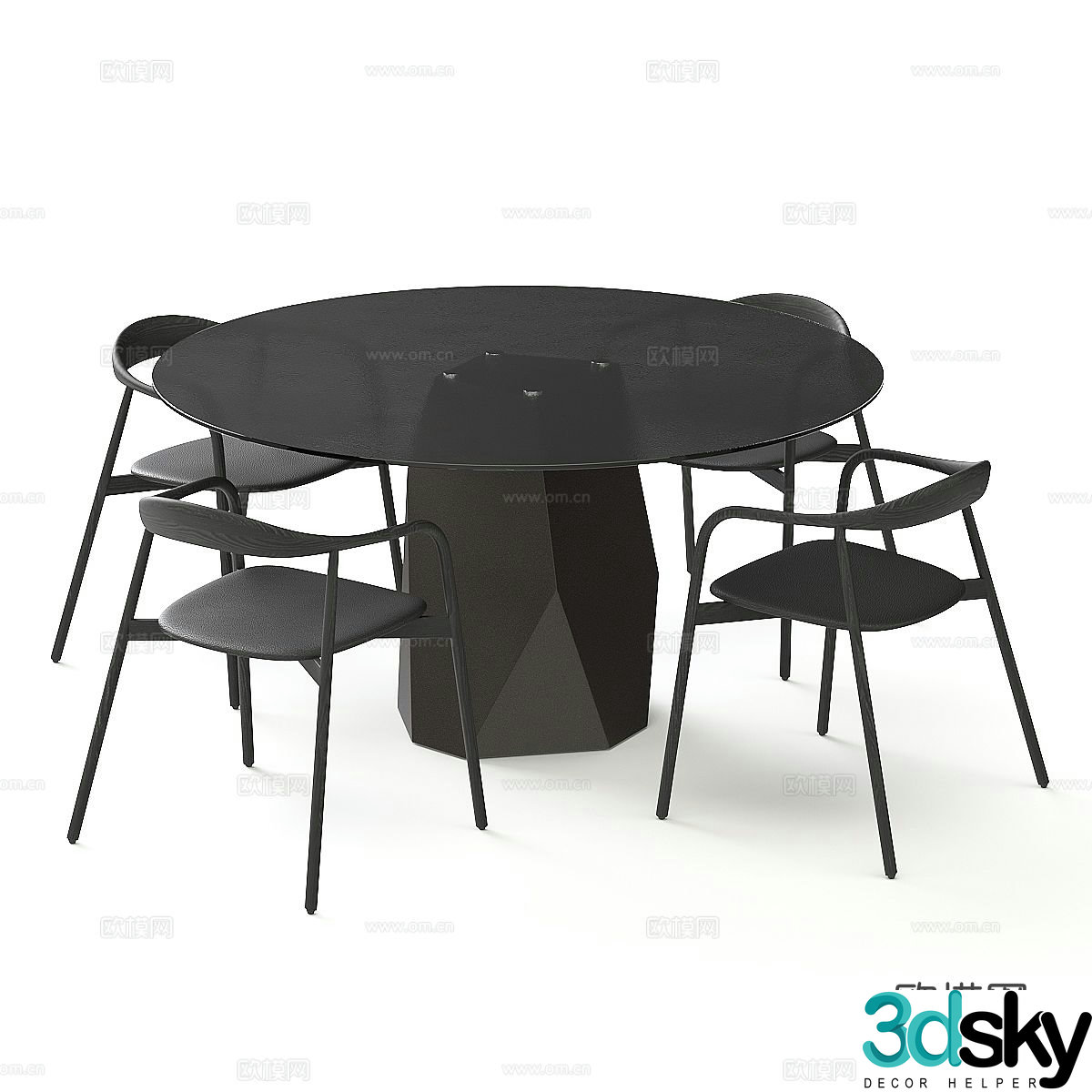 Italian dining table and chairs round dining table 3d model