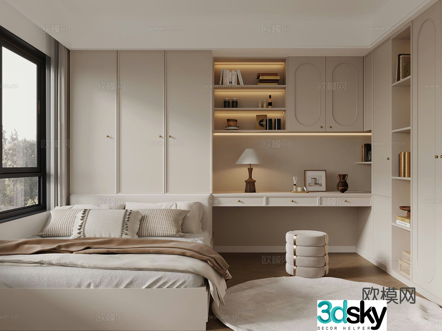 Cream style tatami bedroom 3d model