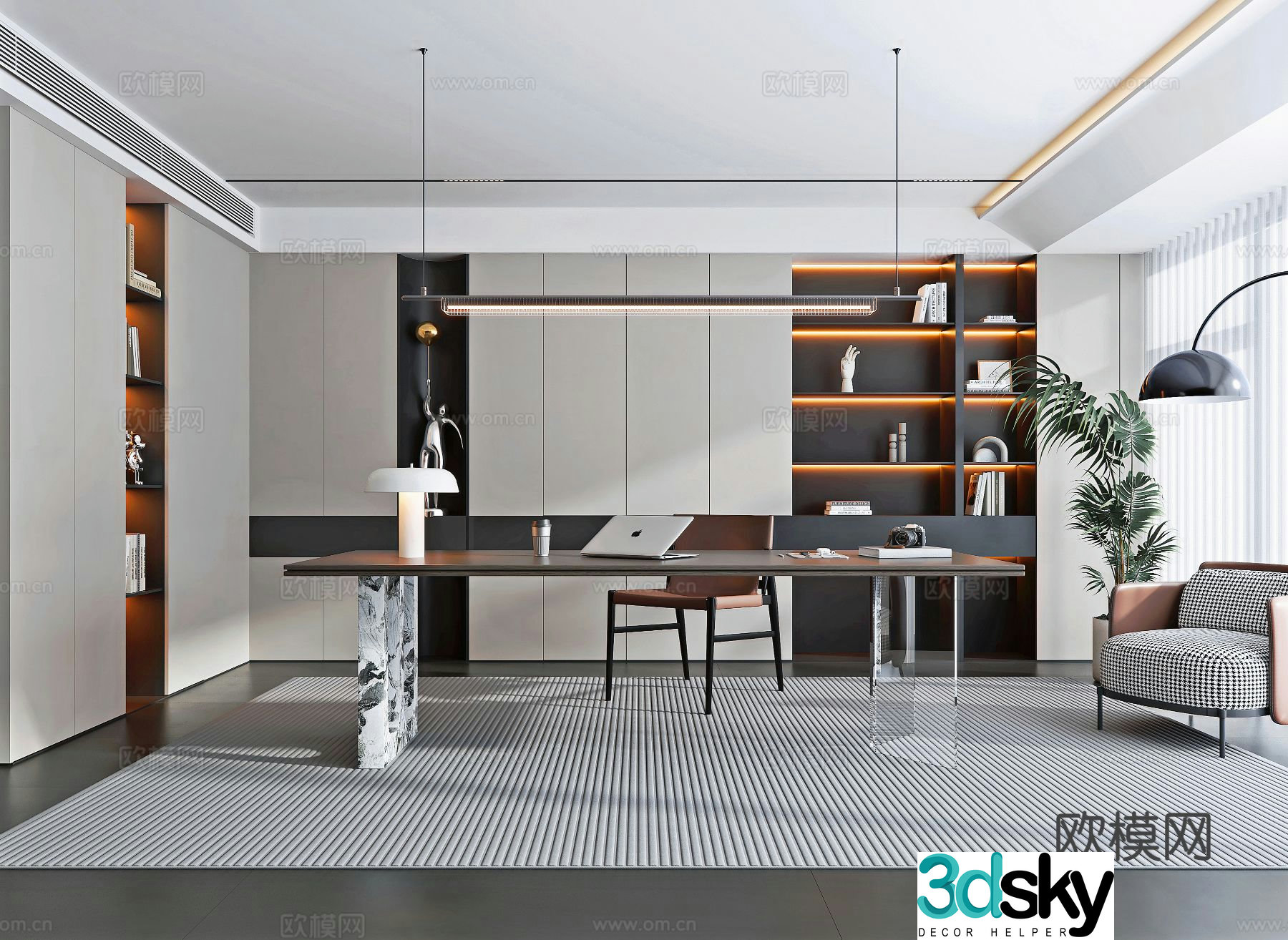 Modern study room 3d model