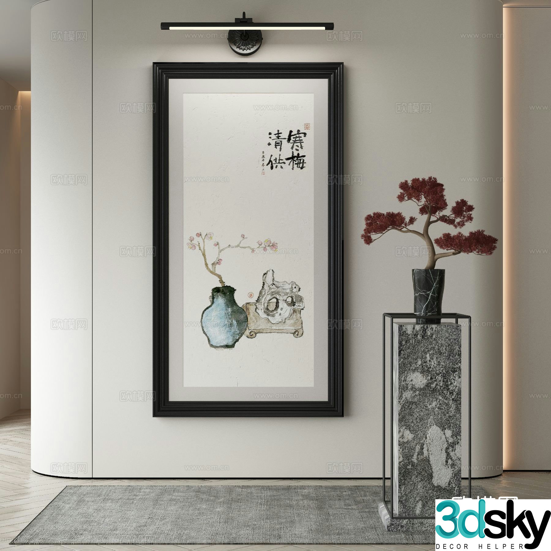 New Chinese style decorative painting Zen hanging painting calligraphy and painting 3D model