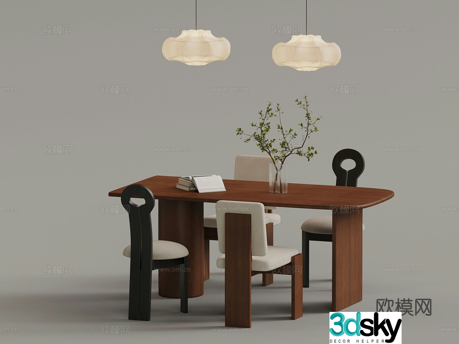 Medieval style dining table and chairs 3d model