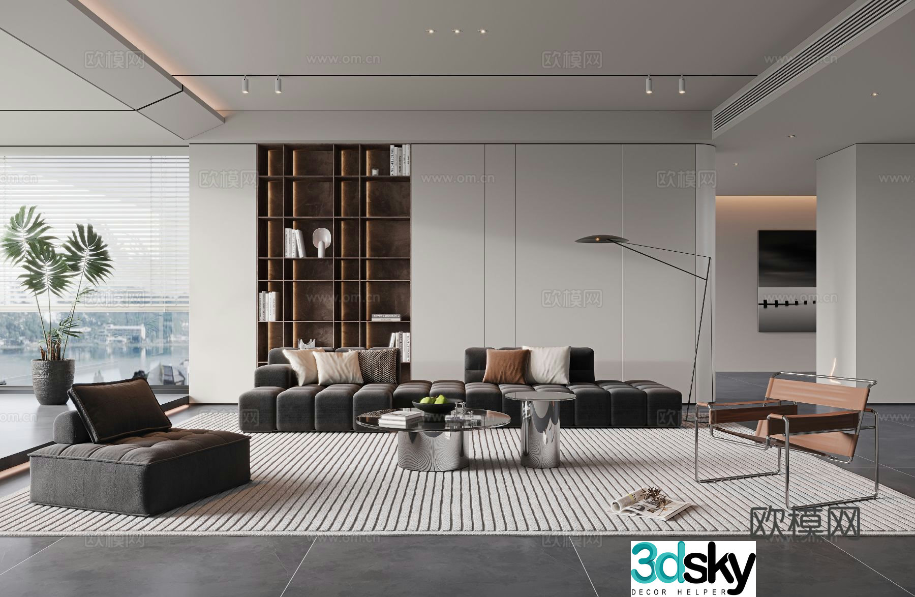 Modern living room without main light 3d model