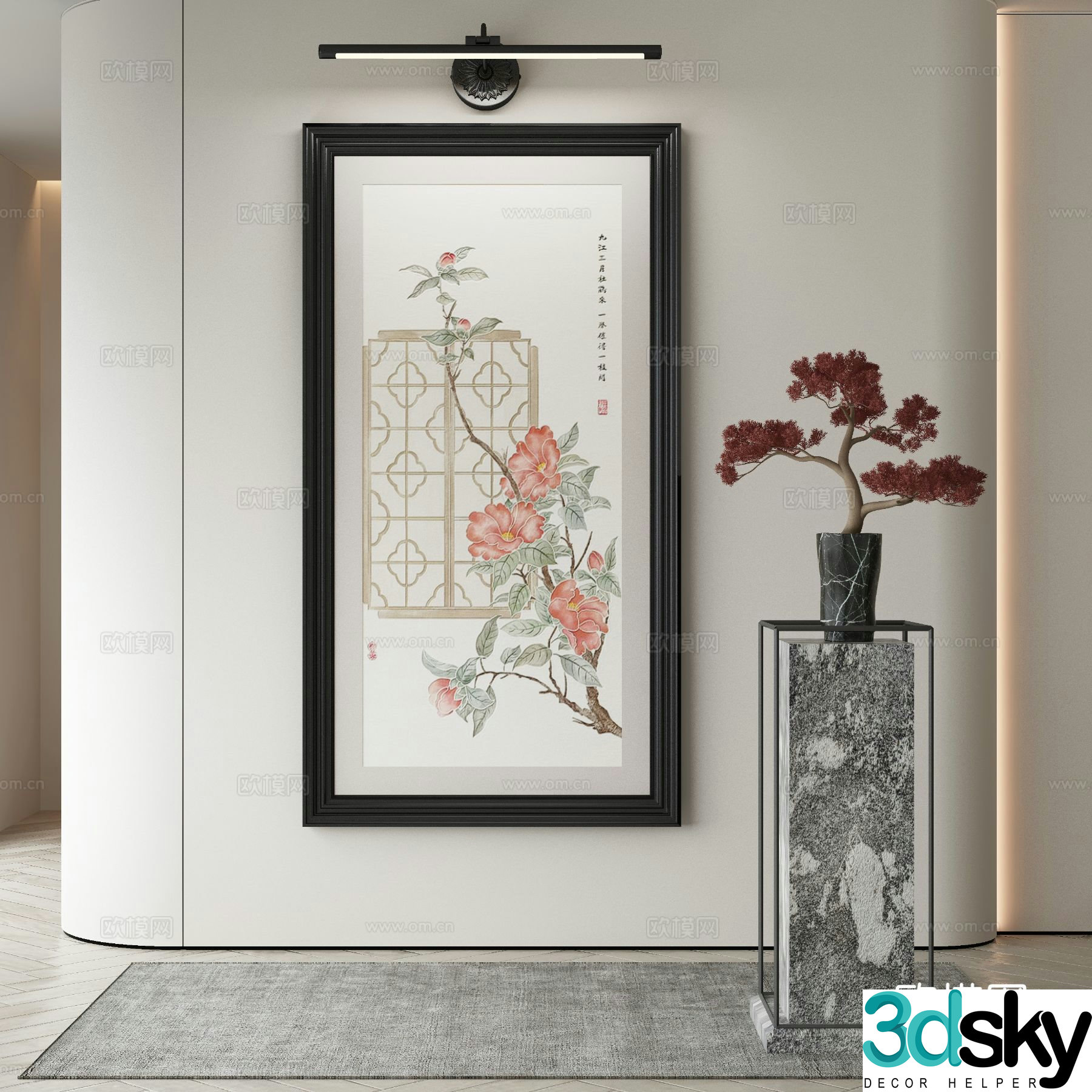 New Chinese style flower painting decorative painting 3d model