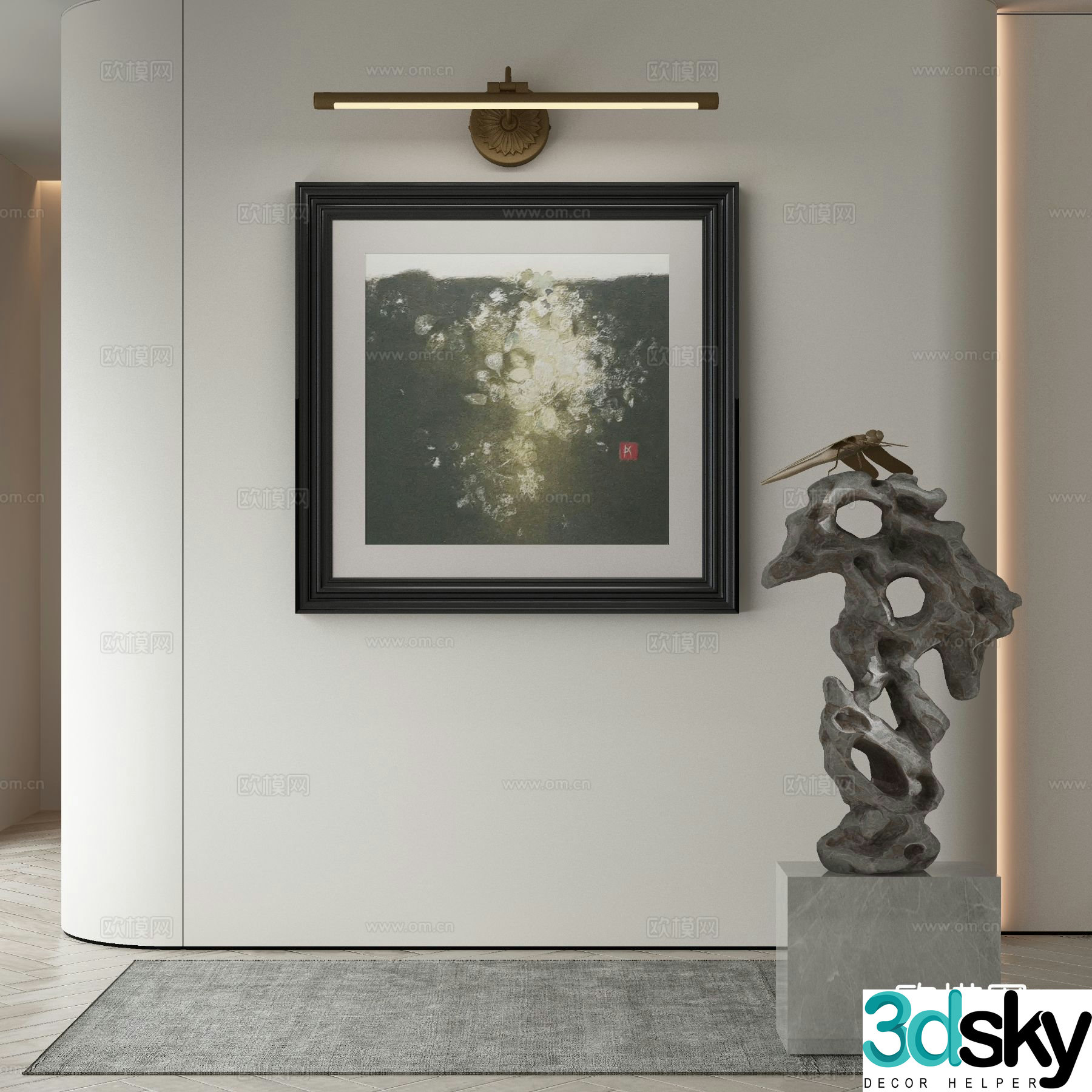 New Chinese style decorative painting mirror headlight abstract oil painting 3d model