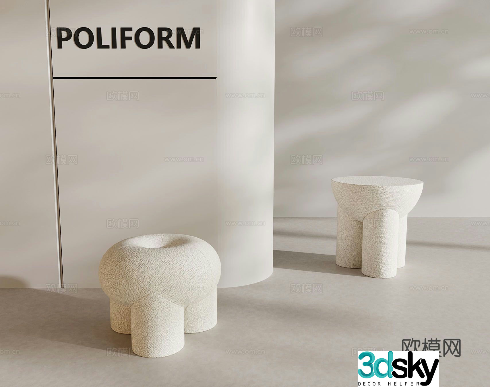 Cream style stool sofa stool 3d model