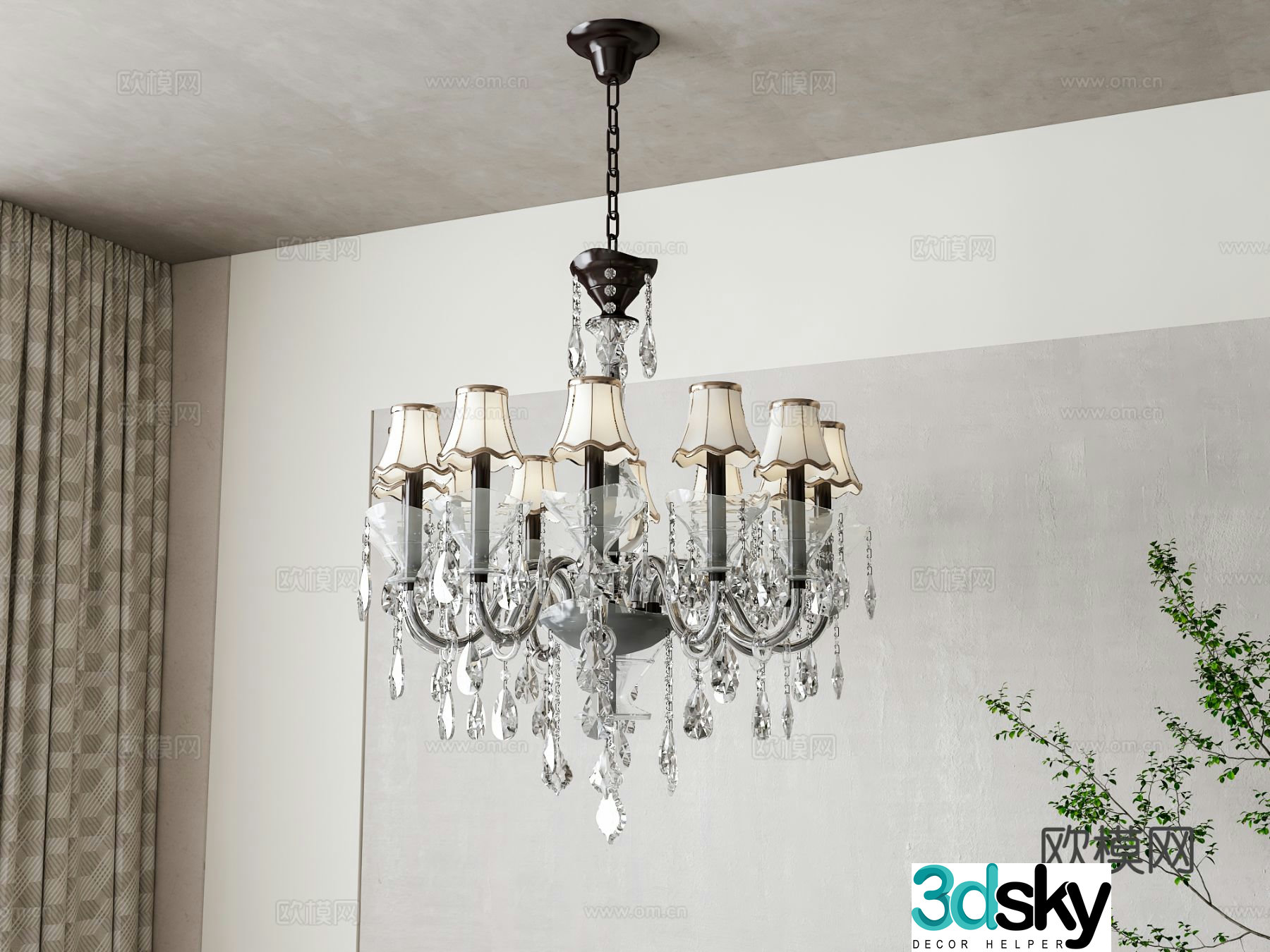 French multi-head chandelier 3d model