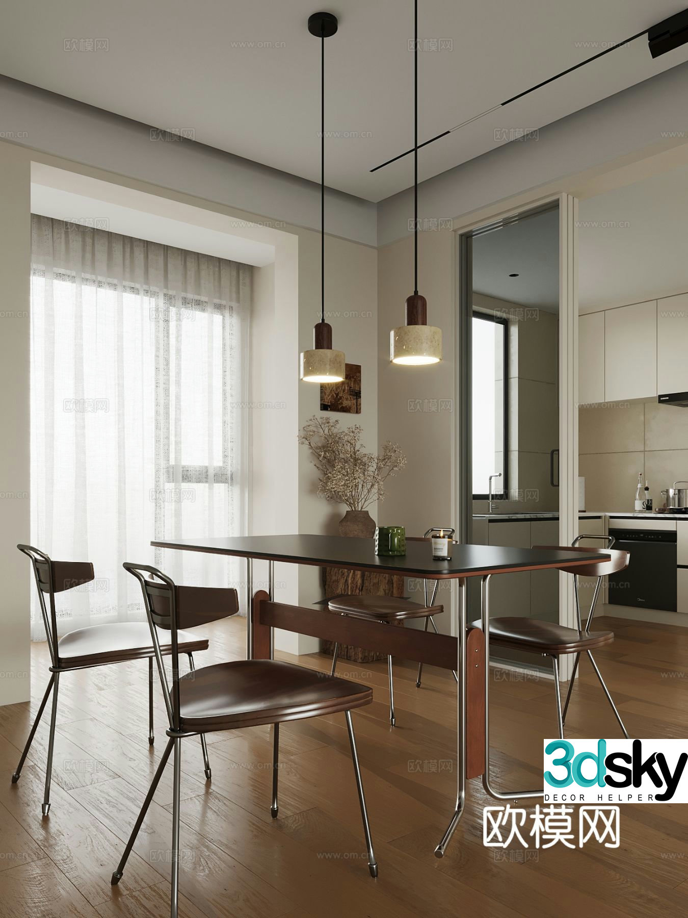 Medieval style dining table and chairs 3d model