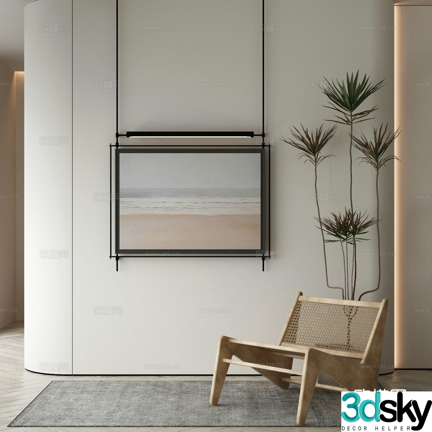 Modern decorative painting metal pole hanging painting oil painting 3D model