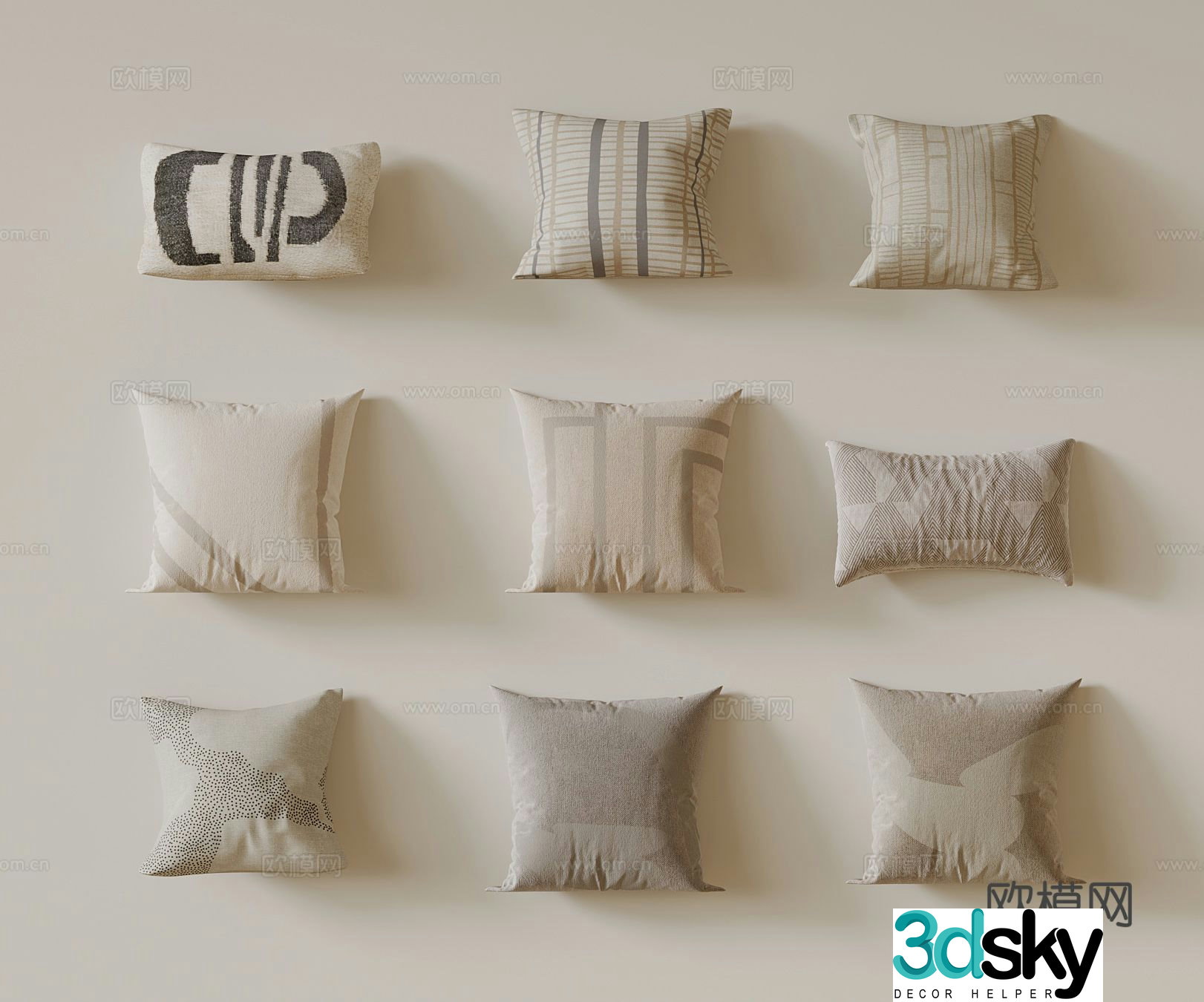 Cream style pillow pillow square pillow 3d model