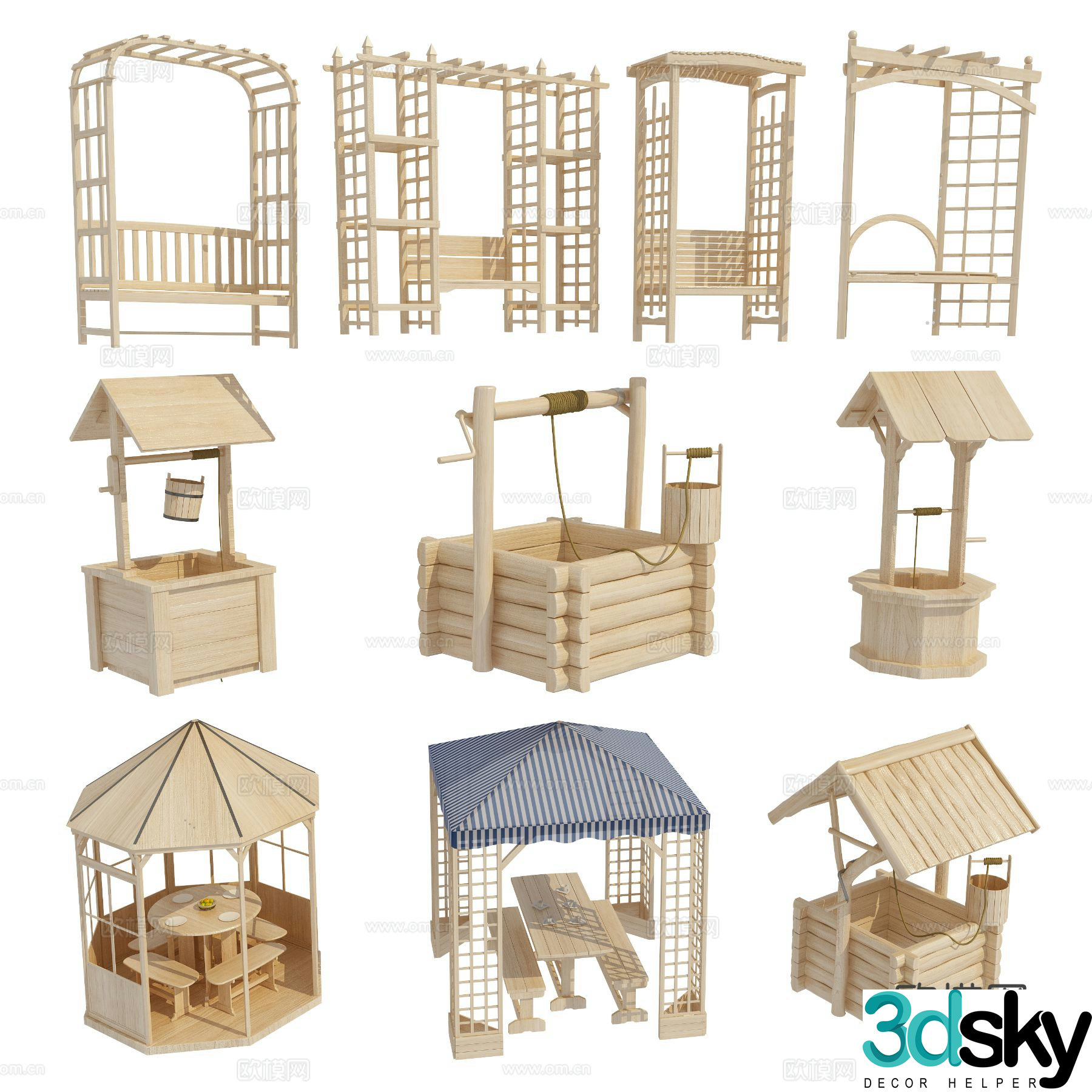 Chinese outdoor tables and chairs leisure pavilion well 3D model