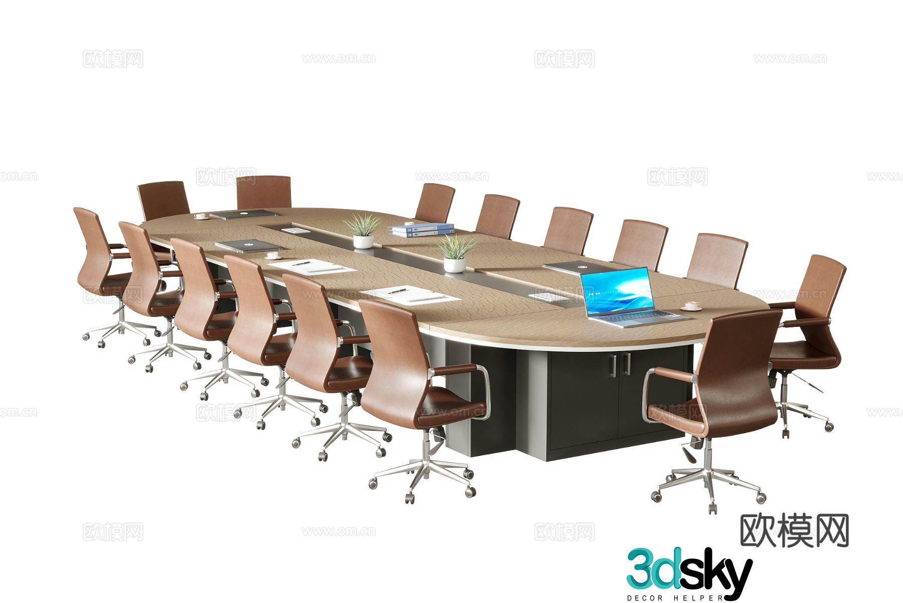 Modern conference table and chairs 3d model