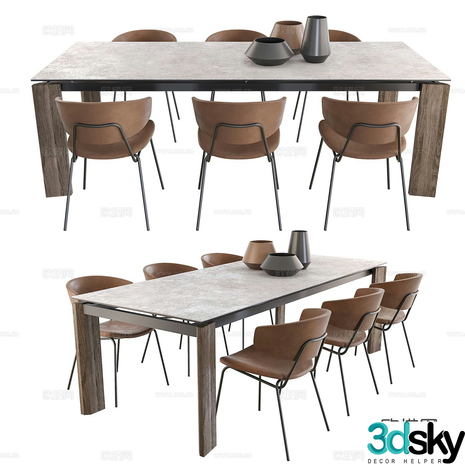 Modern dining table and chairs 3d model