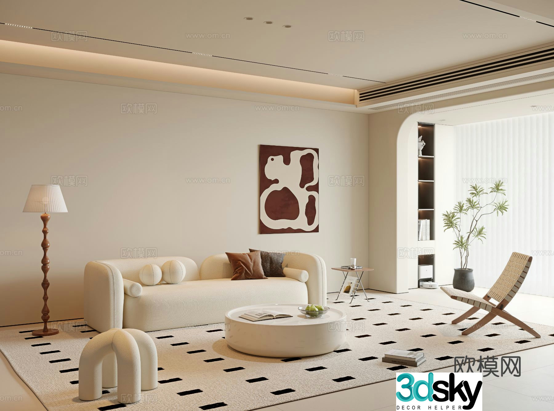 Cream style living room 3d model
