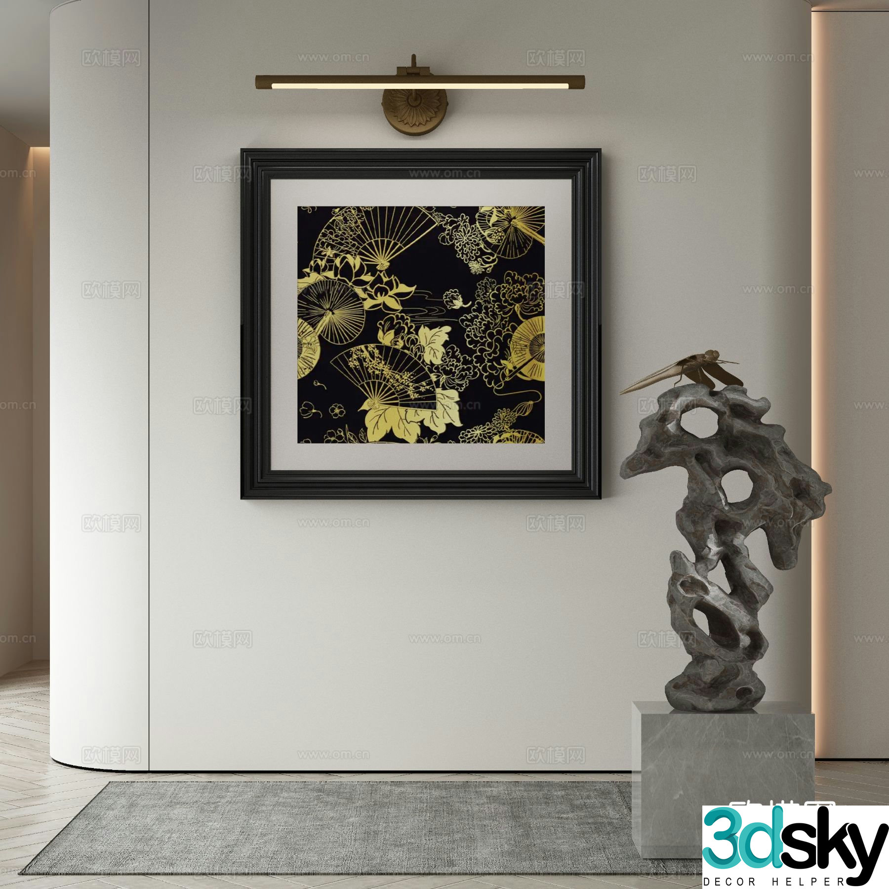 New Chinese texture painting decorative painting 3D model