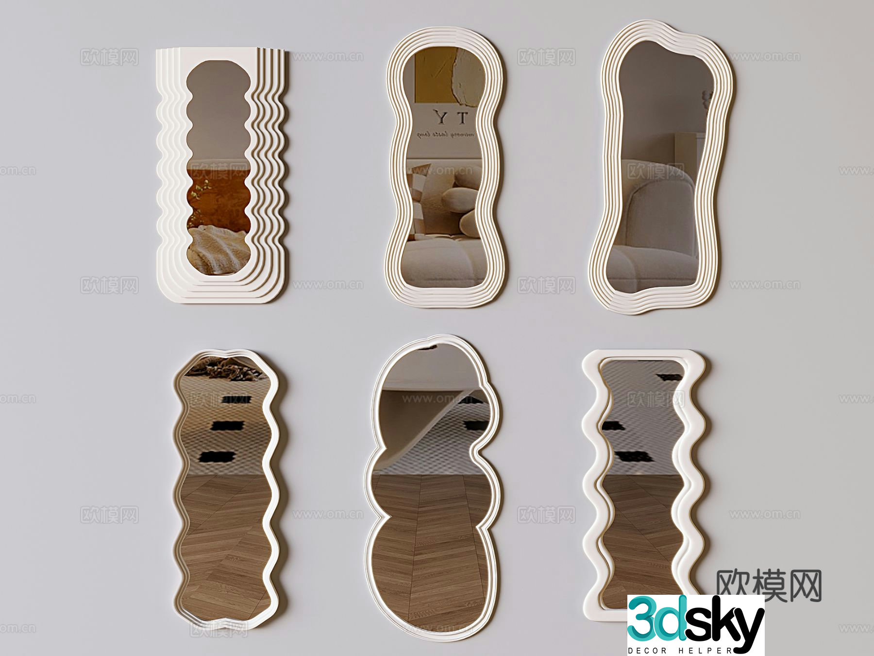 Cream style mirror full-length mirror decorative mirror 3D model
