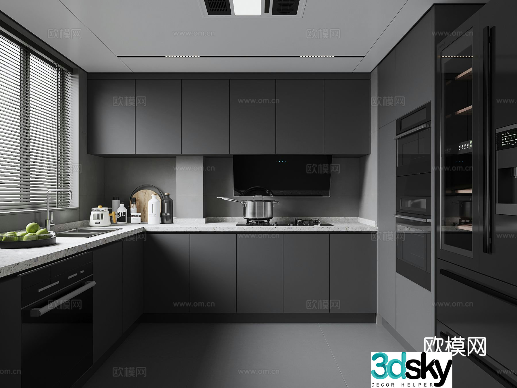 Dark style kitchen 3d model