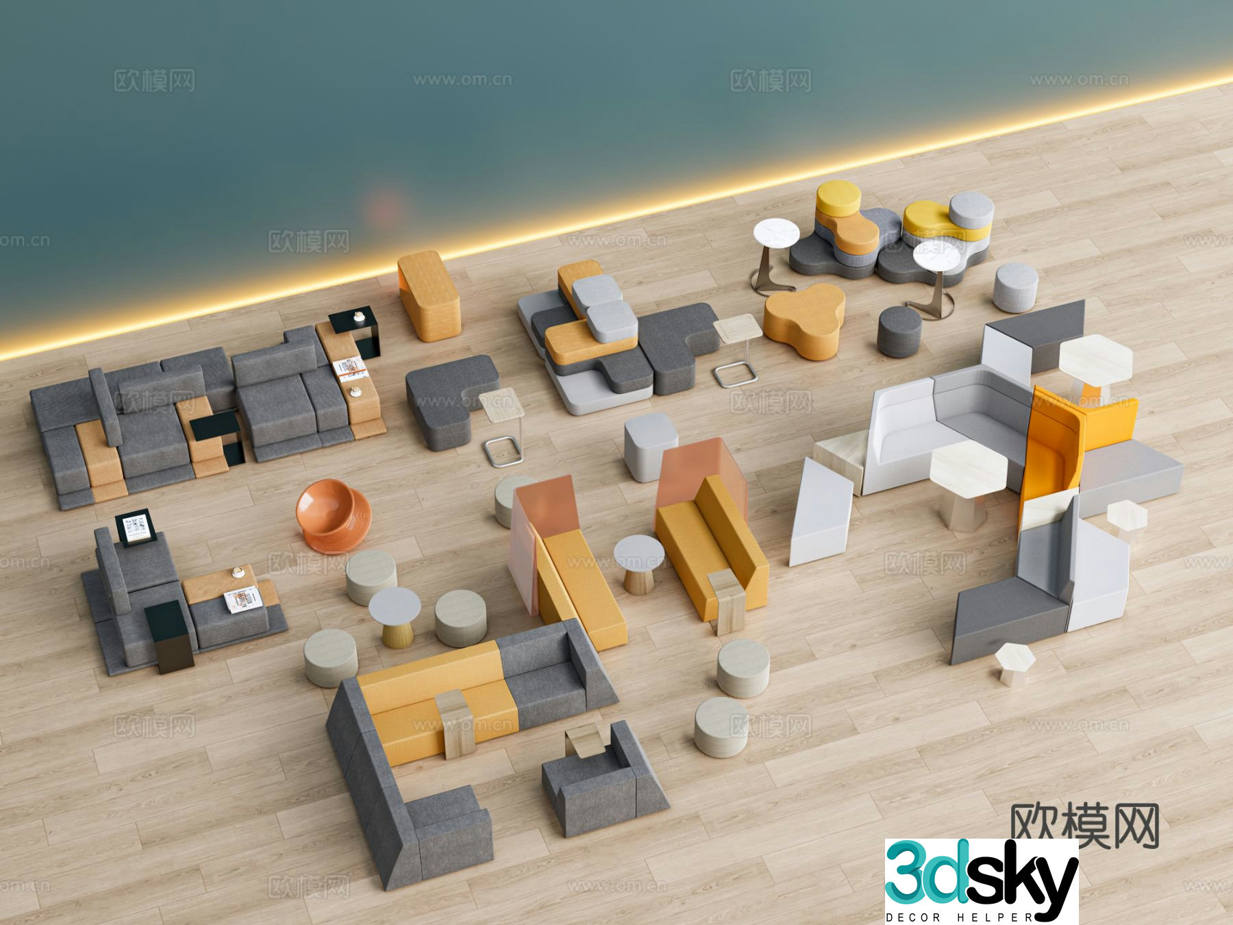Modern office sofa booth sofa leisure area sofa 3D model
