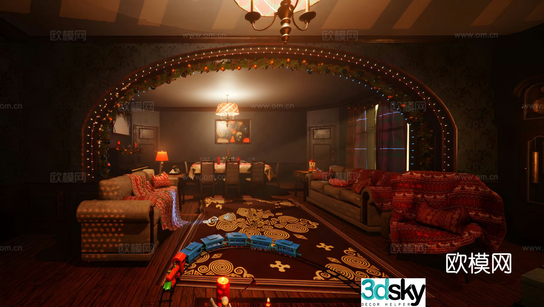European style restaurant Christmas house 3d model